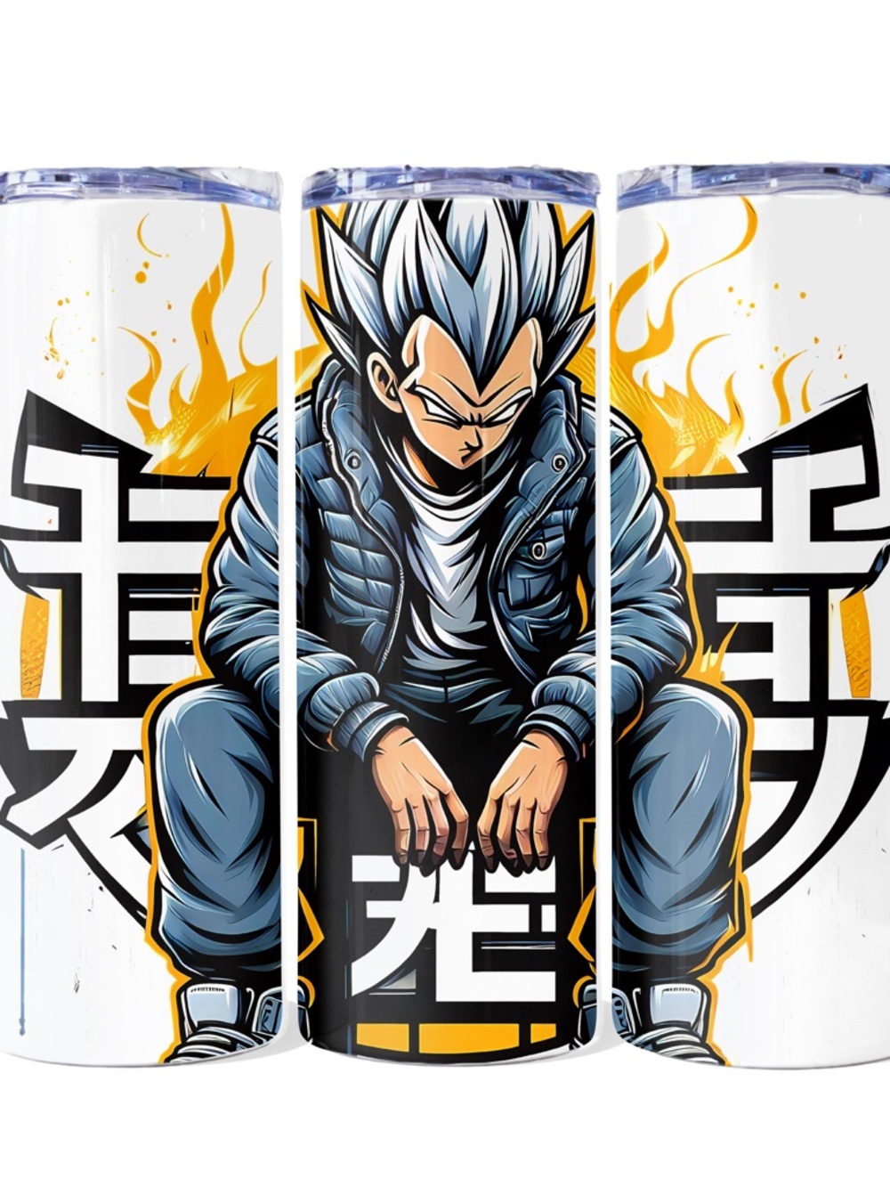 Anime Character Stainless Steel Travel Tumbler - White, Blue & Yellow